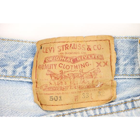 90s Vintage Levi's 501 Light Wash High Waisted Boho Festival Mom Denim Jeans 32 - Picture 8 of 10